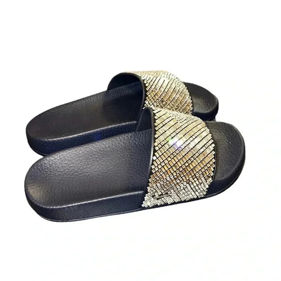 Salvatore Ferragamo Crystal Navy Blue Slide Slipper Size 6